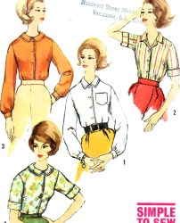 4606 Simplicity 1960s Classic Short Sleeve to Long Sleeve Blouse Pattern 12 32B